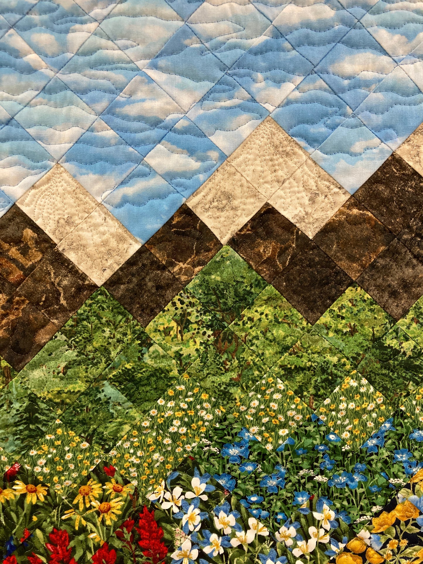 Mountain Wildflowers Art Quilt Wall Hanging Tapestry 19x26" Landscape Summer Flowers Bedroom Living Room Artwork Original Handmade