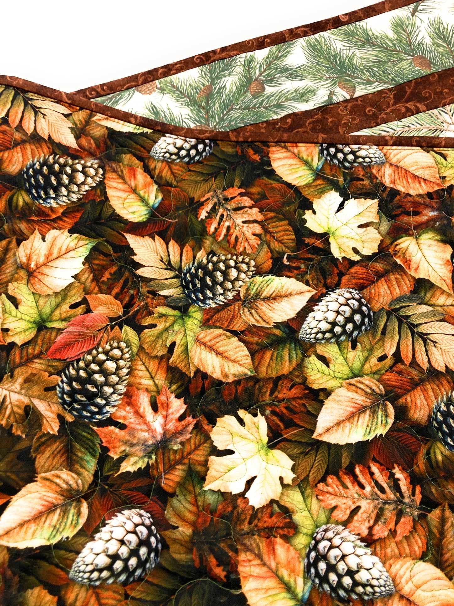 Pine Cone Mountain Chickadees Quilted Table Runner, 13x48", Reversible Fall Birds Buffet Coffee Dining Table Decor Winter Christmas Everyday