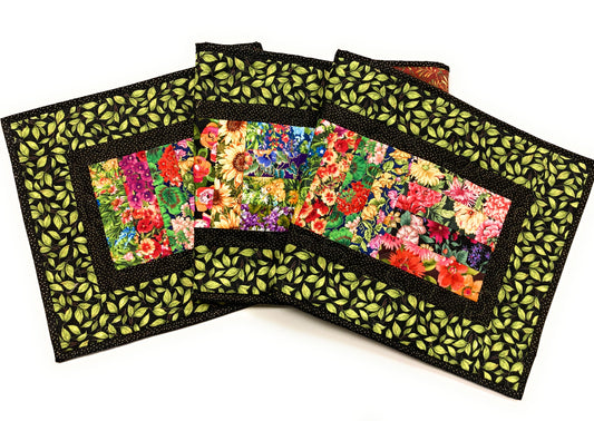 Summer Garden Flowers Quilted Table Runner, 13x56" Reversible Washable, Coffee Dining Table, Blooms Roses Pink Yellow Wildflower, Handmade