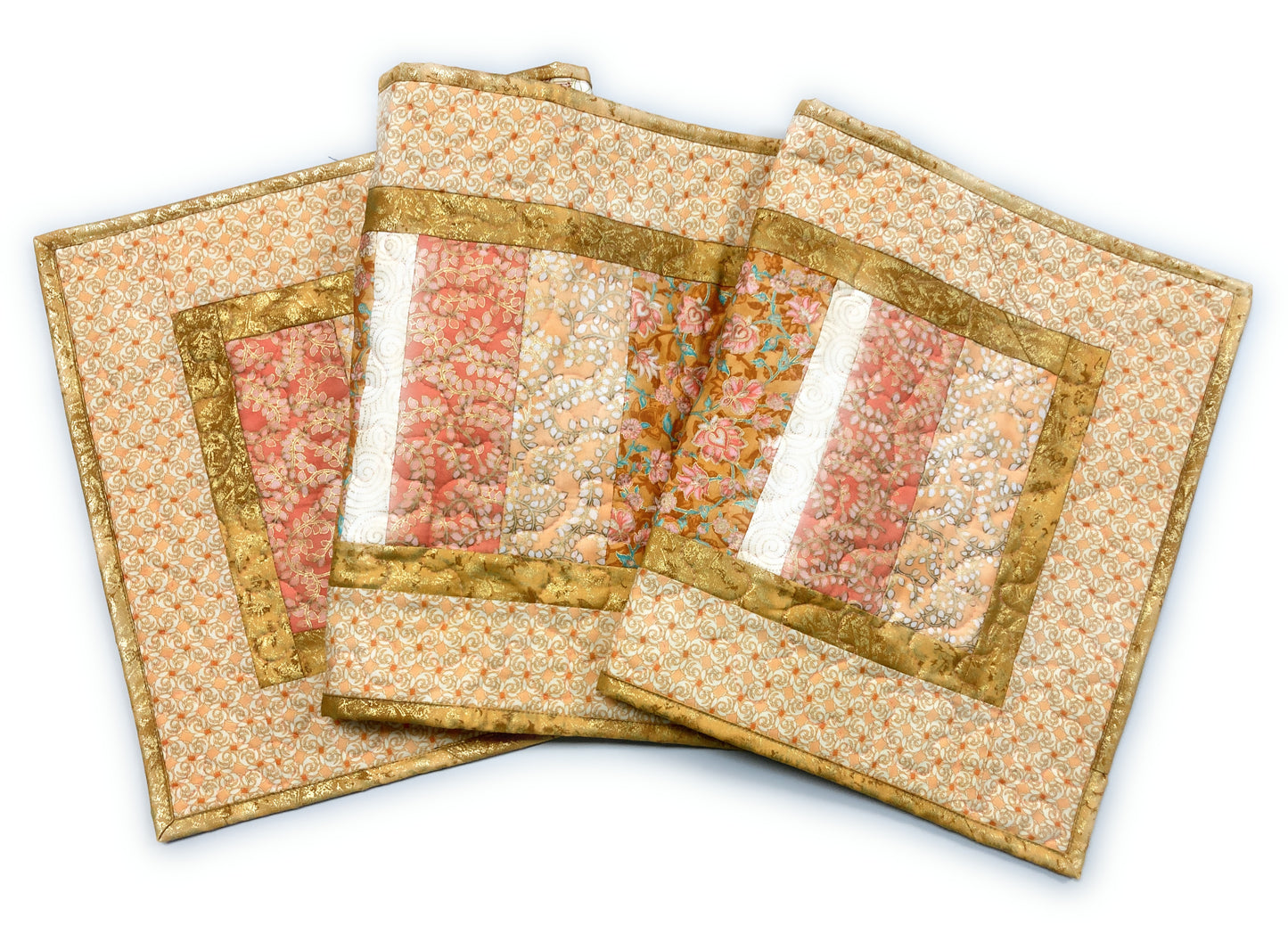 Coral Peach Spring Quilted Table Runner 14x50,  Ivory Gold Sherbet Easter Pastel Spring Shades, Reversible Flowers, Modern Decor Handmade
