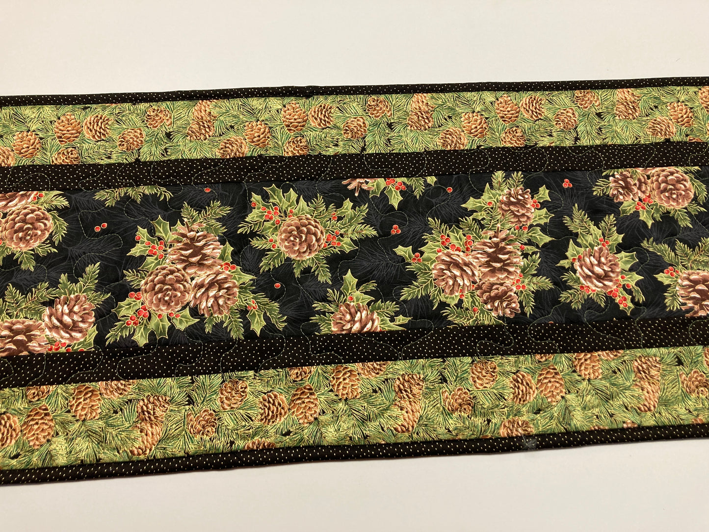 Christmas Holiday Pine Cones Quilted Dining Table Runner Reversible, Coffee Table Runner, Dresser Scarf Nightstand, End Table 13x48"