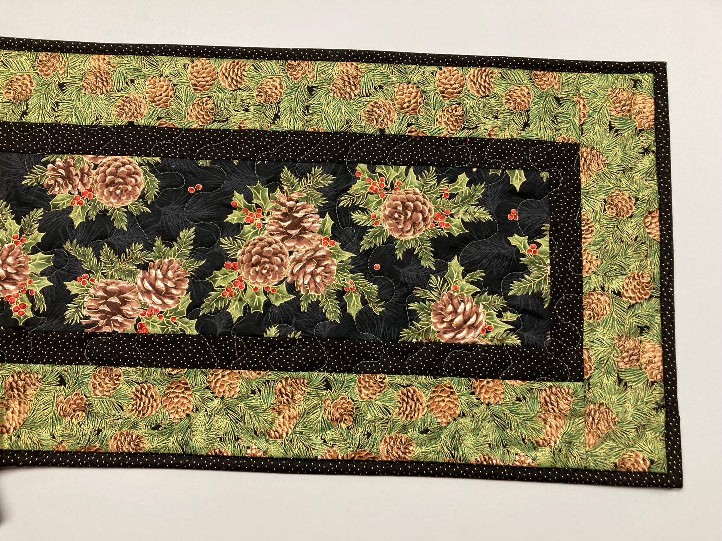 Christmas Holiday Pine Cones Quilted Dining Table Runner Reversible, Coffee Table Runner, Dresser Scarf Nightstand, End Table 13x48"