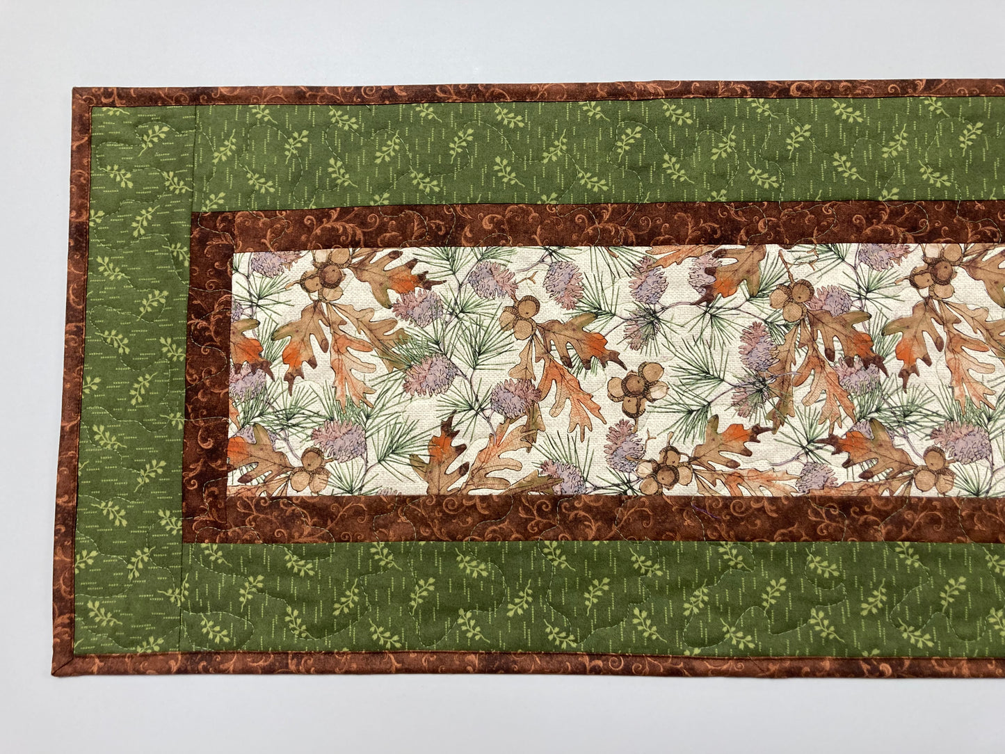 Pine Cones Acorns Leaves Quilted Dining Table Runner, Reversible, Coffee Table Runner, Dresser Scarf Nightstand End Table 13x48" Cabin Woods