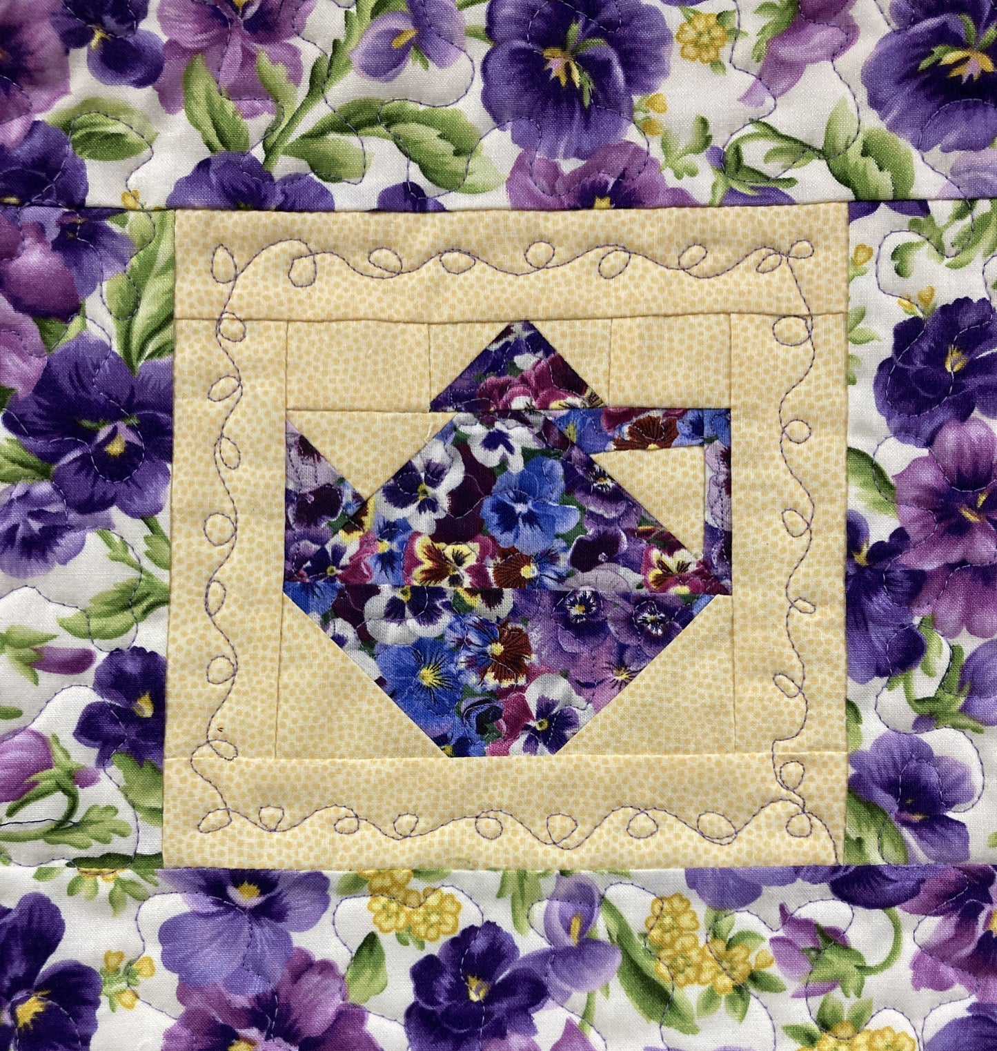 Purple Pansy Teapot Fabric Wall Hanging, 11x11" Tapestry, Kitchen Wall Decor, Flower Teapot Art Handmade Spring Summer Floral Garden