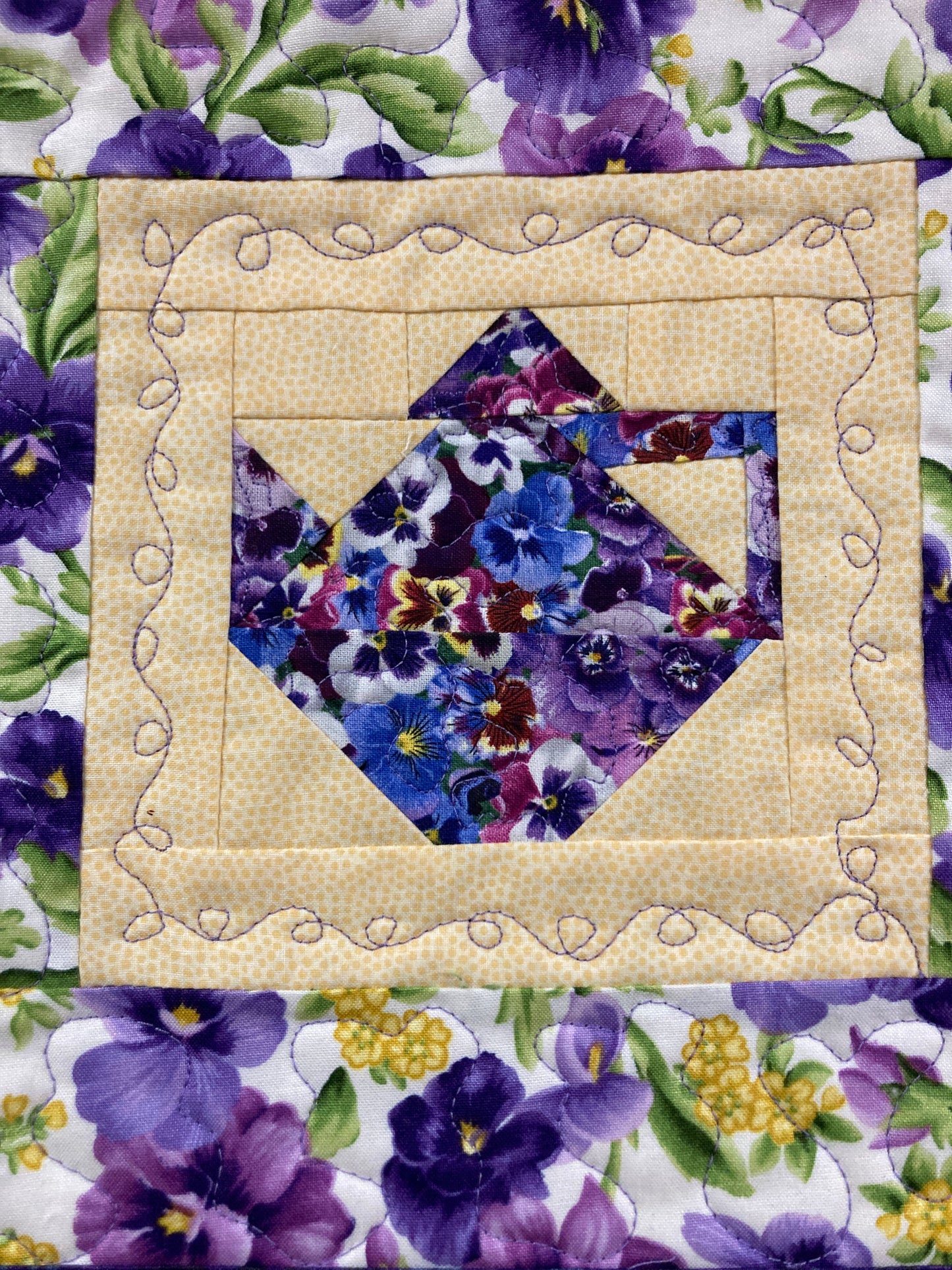 Purple Pansy Teapot Fabric Wall Hanging, 11x11" Tapestry, Kitchen Wall Decor, Flower Teapot Art Handmade Spring Summer Floral Garden
