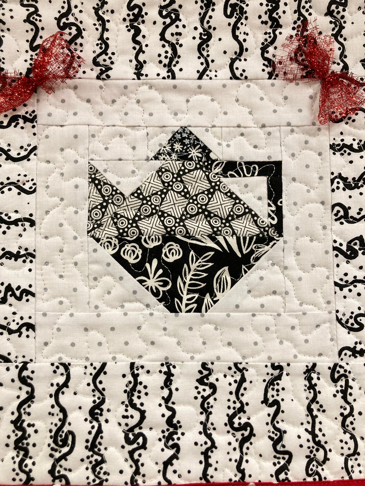 Teapot Lover Art Quilt, Black Red and White Fabric Wall Hanging, 11x11" Tapestry, Kitchen Decor, Modern Tea Coffee English Handmade