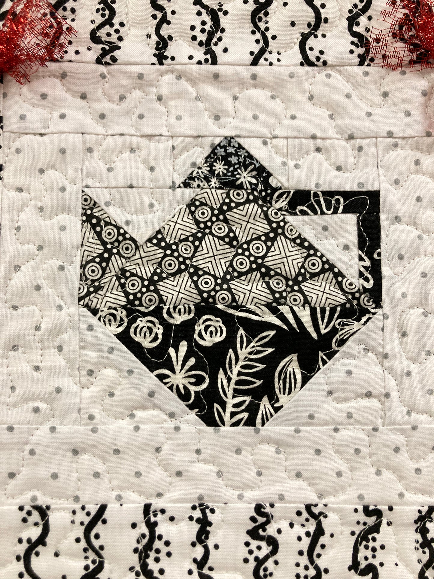 Teapot Lover Art Quilt, Black Red and White Fabric Wall Hanging, 11x11" Tapestry, Kitchen Decor, Modern Tea Coffee English Handmade