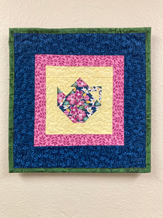 Blue Pink Floral Teapot Fabric Wall Hanging, Textile Wall Art 13x13" Tapestry, Kitchen Wall Decor Modern Coffee Tea Lover Handmade