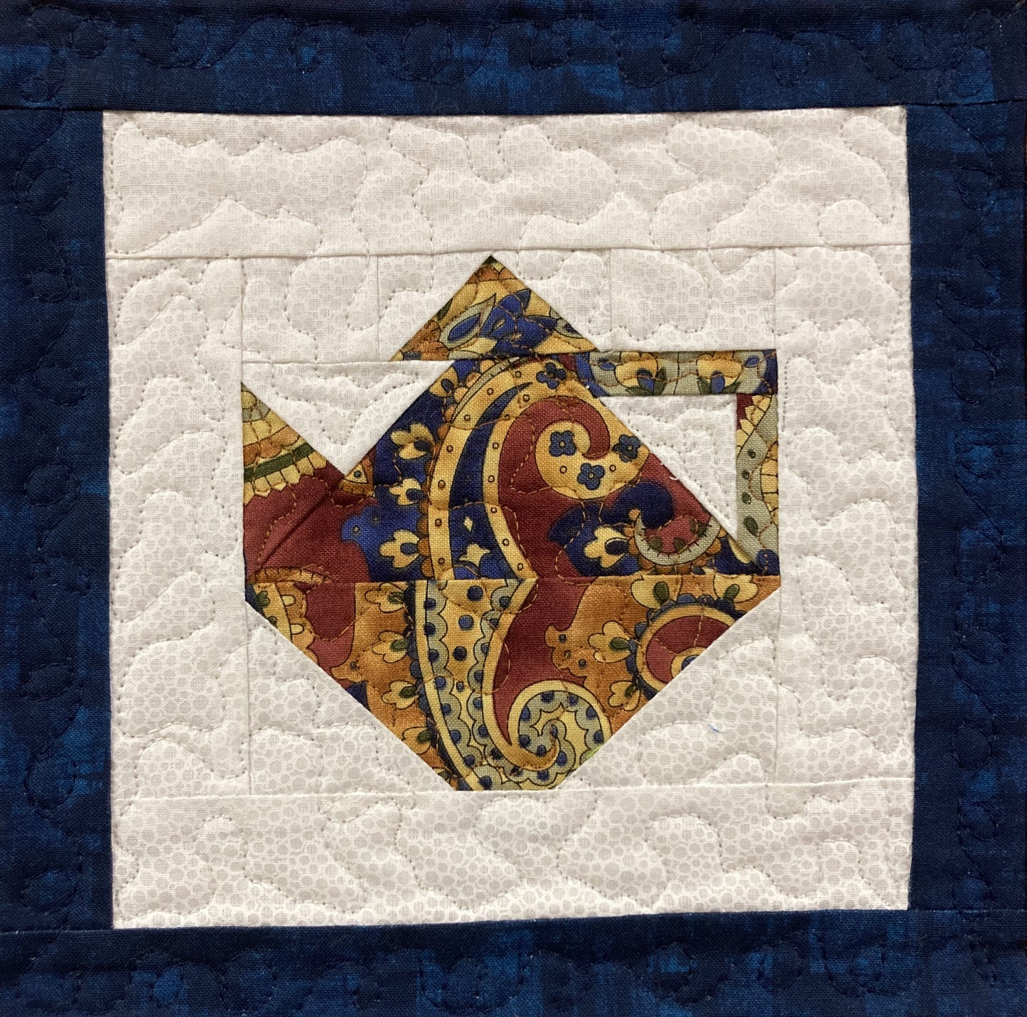 Paisley Blue Rust Teapot Fabric Wall Hanging, 13x13" Tapestry Kitchen Wall Decor, Original Design Handmade Art Quilt
