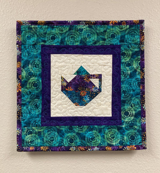 Teapot Fabric Wall Hanging, Purple Blue Boho Modern 13x13" Tapestry, Kitchen Wall Decor Coffee Tea Lover Teakettle Handmade
