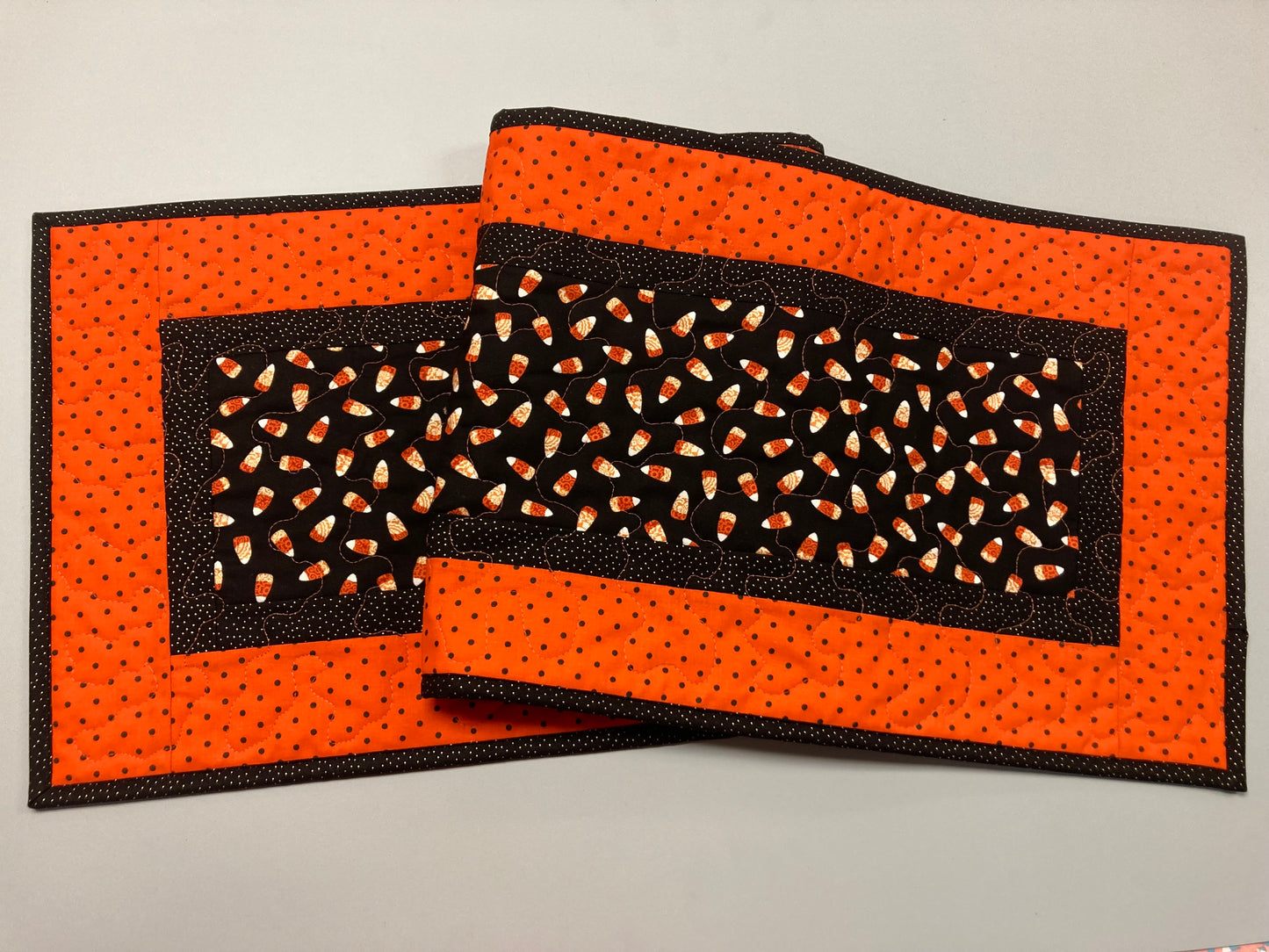 Halloween Quilted Table Runner, Candy Corn Black Orange, 13x48" Reversible Large Summer Flowers, Candy Mat Dining Coffee End Table Decor