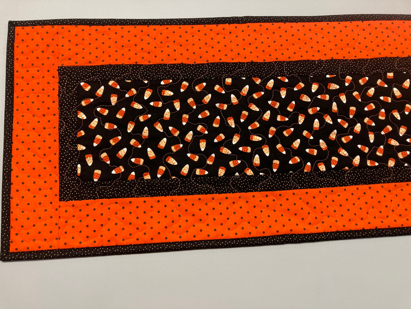 Halloween Quilted Table Runner, Candy Corn Black Orange, 13x48" Reversible Large Summer Flowers, Candy Mat Dining Coffee End Table Decor
