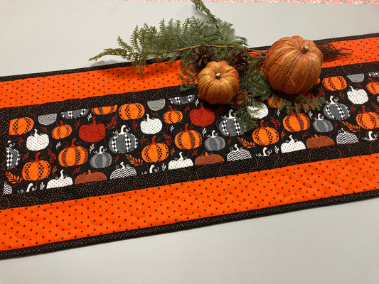 Halloween Pumpkins Dining Table Runner, 13x48” Reversible Fall