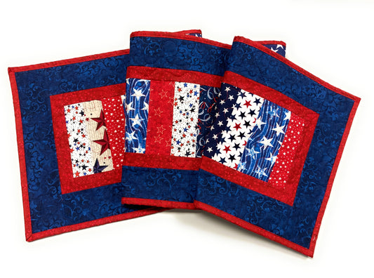 Red, White Blue Americana Patriotic 4th July Quilted Table Runner, 13x54”, Long Table Decor, Memorial Labor Day, Handmade Reversible