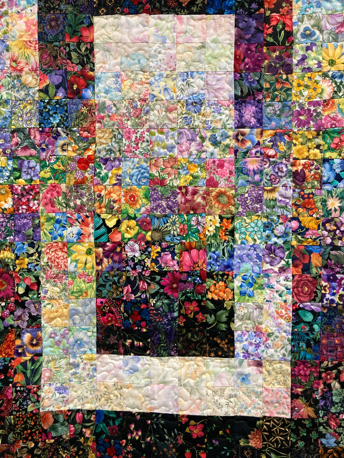 Watercolor Art Quilt Tapestry, Window Garden Light Dark Fabric Wall Hanging, Textile Art 19.5x30.5", Window Garden Handmade