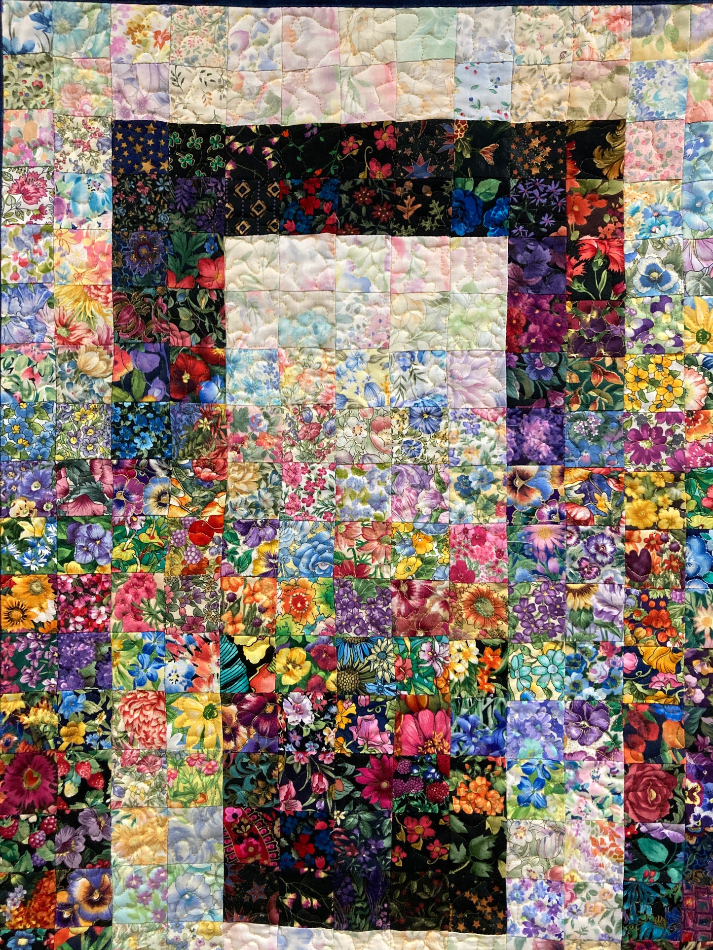 Watercolor Art Quilt Tapestry, Window Garden Light Dark Fabric Wall Hanging, Textile Art 19.5x30.5", Window Garden Handmade