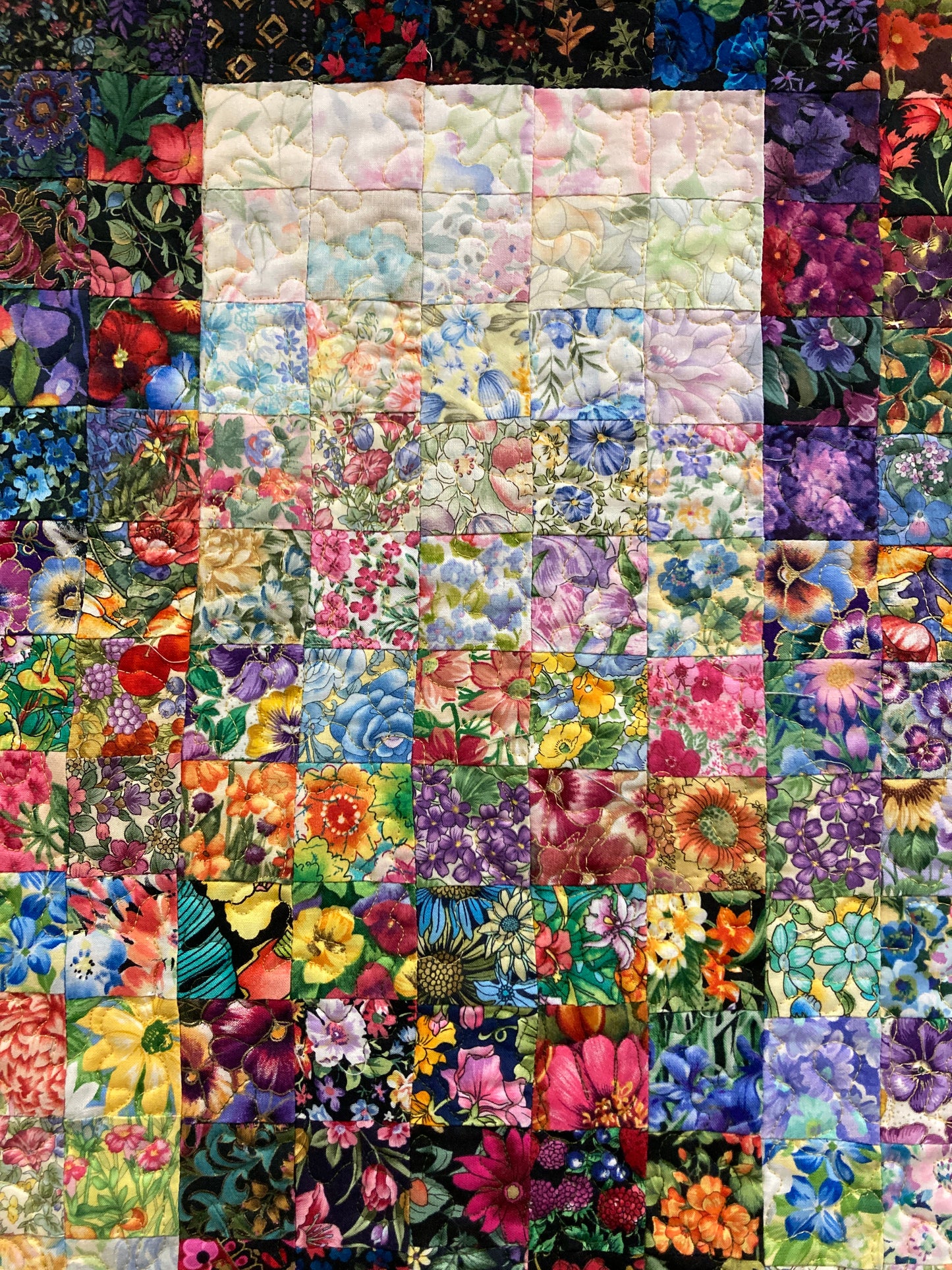 Watercolor Art Quilt Tapestry, Window Garden Light Dark Fabric Wall Hanging, Textile Art 19.5x30.5", Window Garden Handmade