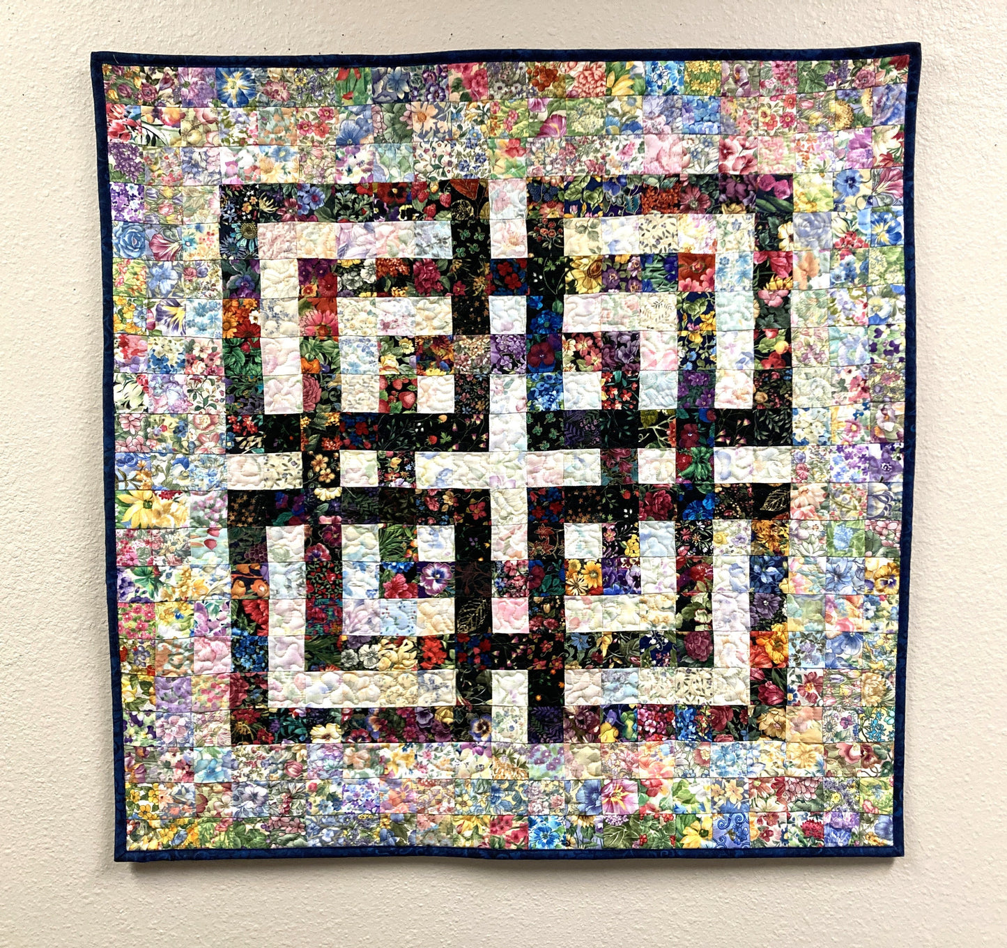 Celtic Cross Tapestry Fabric Wall Hanging, 32x32" Textile, Watercolor Artwork Quilt, Handmade, Large Square Garden Floral Abstract