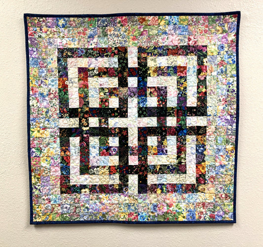 Celtic Cross Tapestry Fabric Wall Hanging, 32x32" Textile, Watercolor Artwork Quilt, Handmade, Large Square Garden Floral Abstract