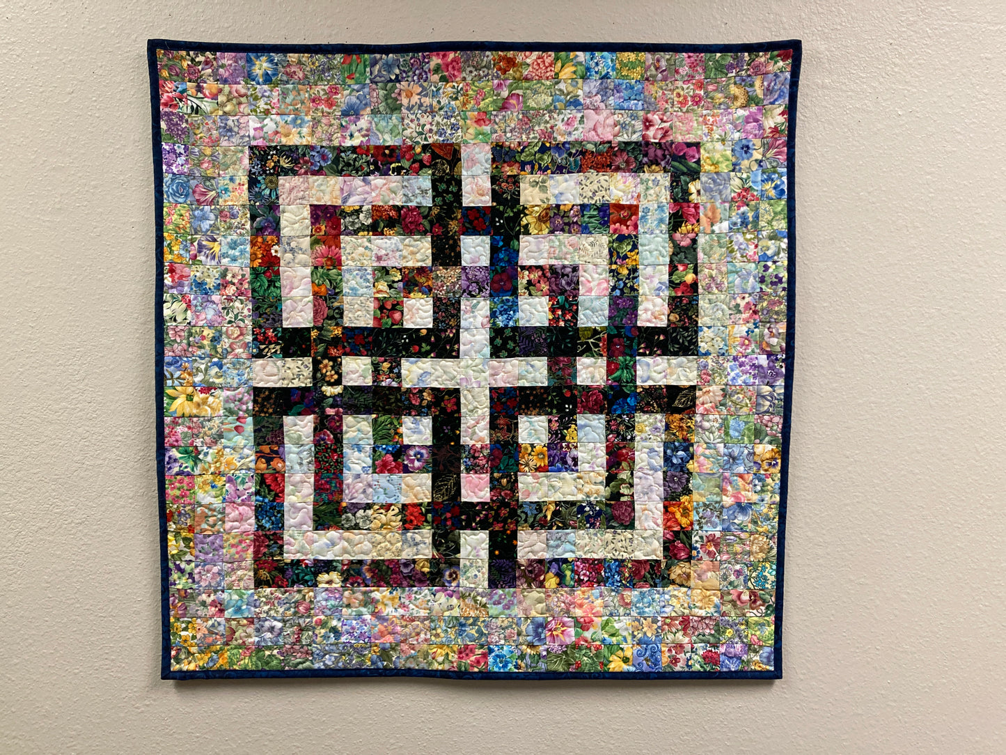 Celtic Cross Tapestry Fabric Wall Hanging, 32x32" Textile, Watercolor Artwork Quilt, Handmade, Large Square Garden Floral Abstract