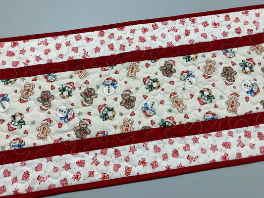 Gingerbread Cookies Christmas Ornaments Table Runner, 13x48" Quilted Reversible, Winter Dining Coffee End Table Nightstand Cookies Children