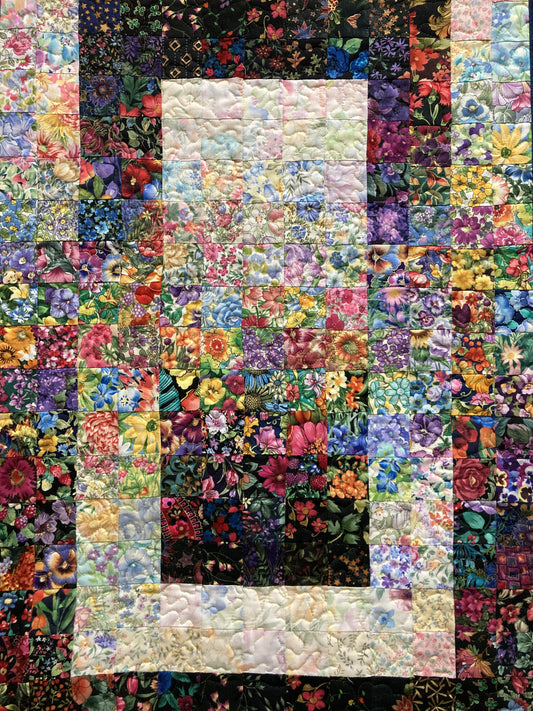 Window Garden Watercolor Art Quilt Tapestry,  Light Dark Fabric Wall Hanging, Textile Art 19.5x30.5", Handmade Home Office
