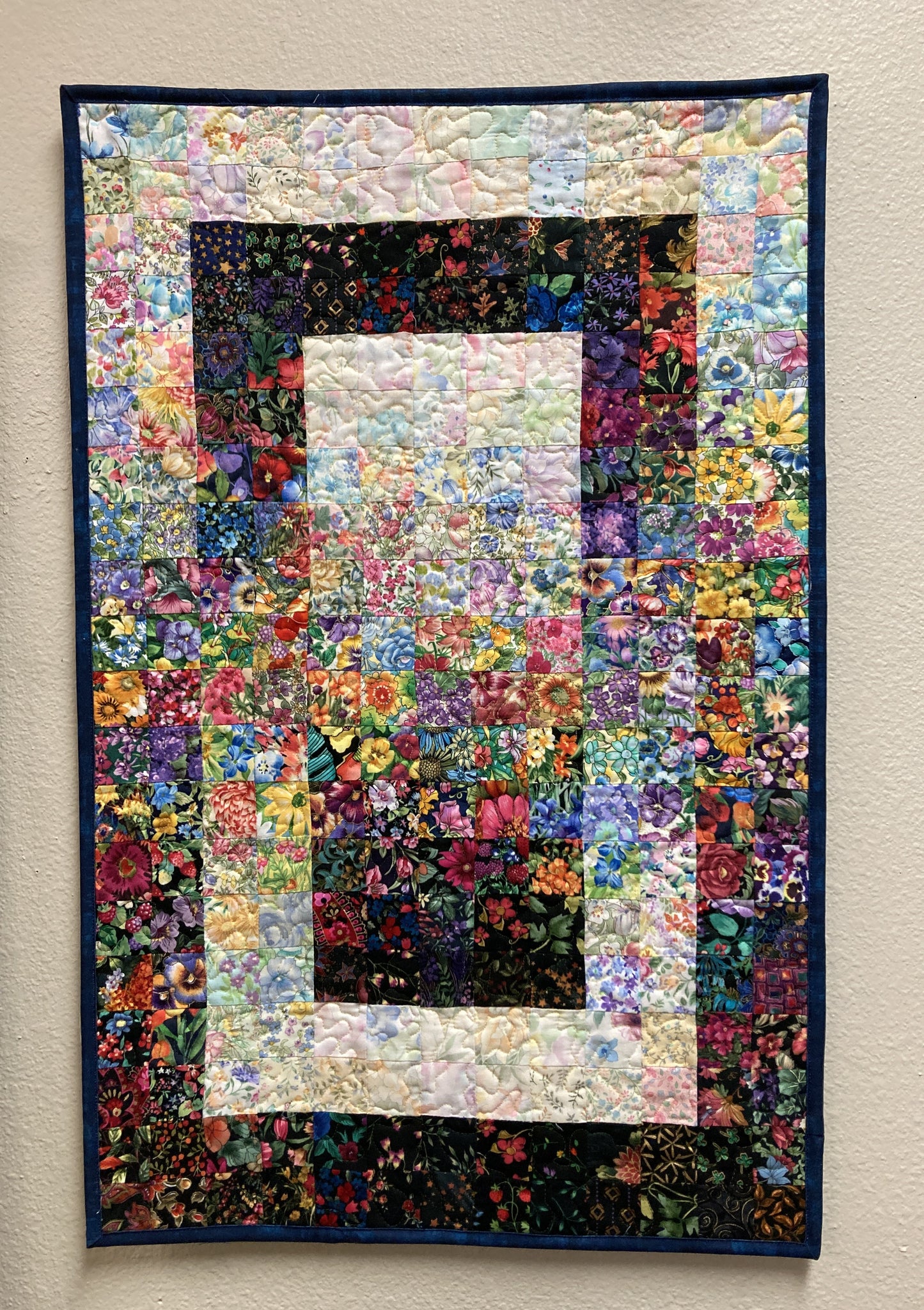 Watercolor Art Quilt Tapestry, Window Garden Light Dark Fabric Wall Hanging, Textile Art 19.5x30.5", Window Garden Handmade