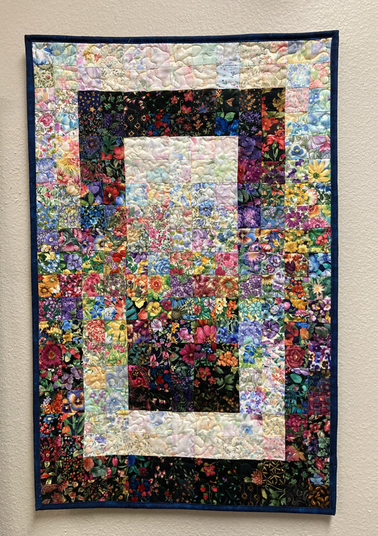 Watercolor Art Quilt Tapestry, Window Garden Light Dark Fabric Wall Hanging, Textile Art 19.5x30.5", Window Garden Handmade