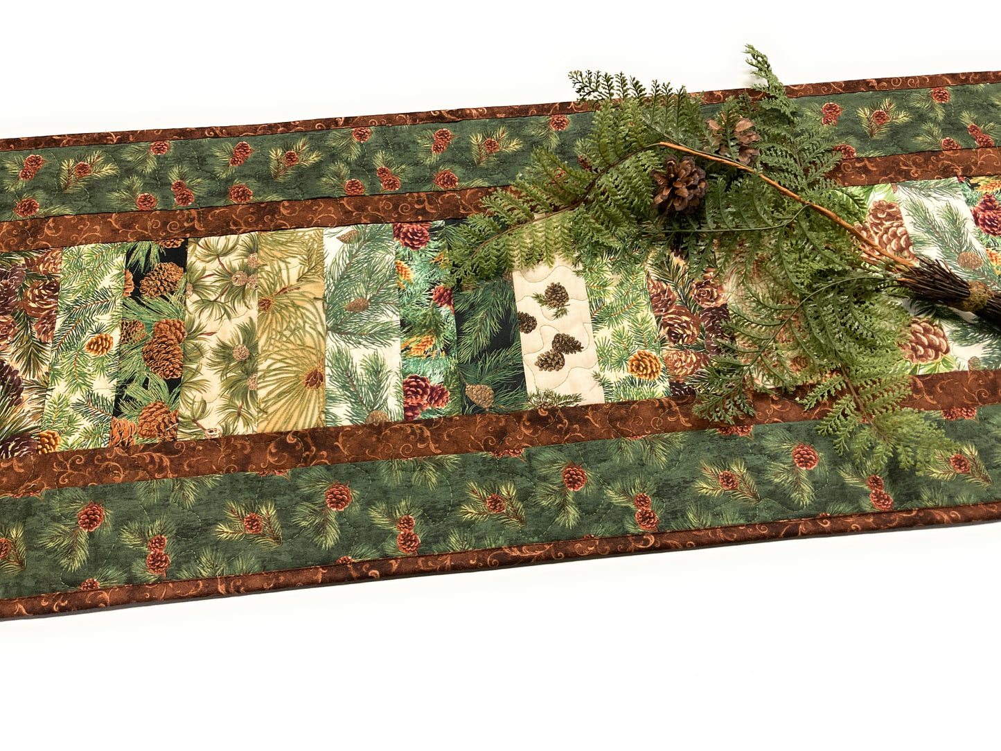 Pine Cones and Acorns Rustic Table Runner, Quilted Reversible Summer Long Wide, 13x56", Dining Coffee End Table Decor Mountain Cabin Woods