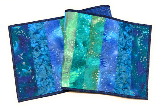 Summer Lake Water Blue Aqua Green Quilted Table Runner, 13x48 Seaside Coastal, Dining Room Coffee Table, Cabin Lakeside Handmade Tahoe Ocean