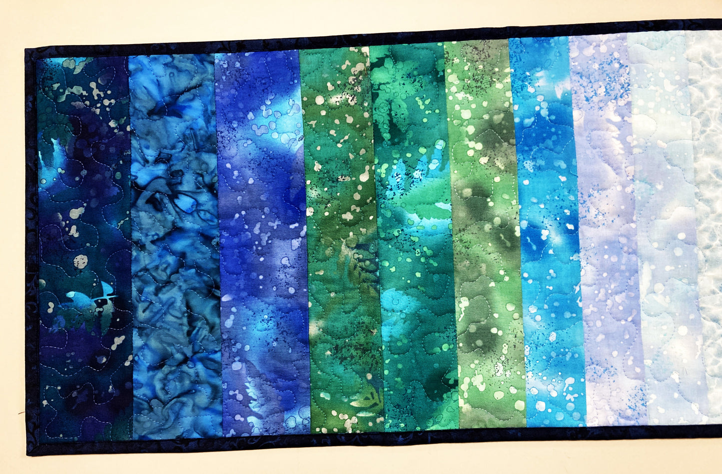 Summer Lake Water Blue Aqua Green Quilted Table Runner, 13x48 Seaside Coastal, Dining Room Coffee Table, Cabin Lakeside Handmade Tahoe Ocean