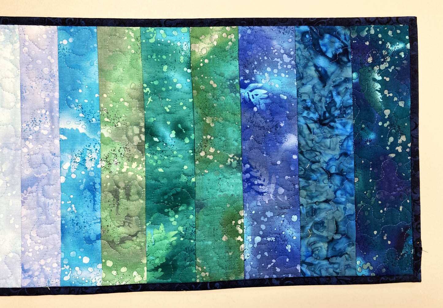 Summer Lake Water Blue Aqua Green Quilted Table Runner, 13x48 Seaside Coastal, Dining Room Coffee Table, Cabin Lakeside Handmade Tahoe Ocean