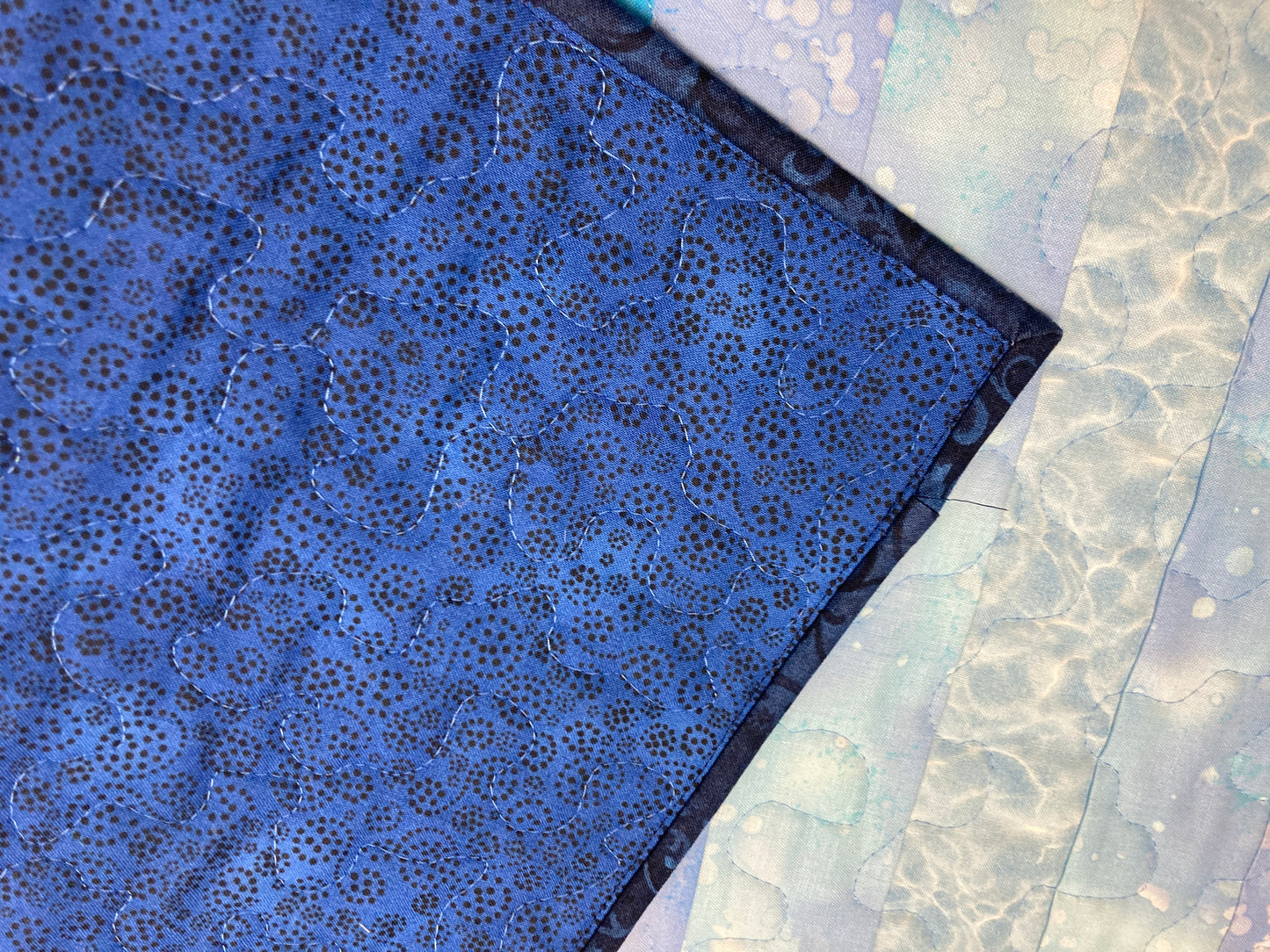 Summer Lake Water Blue Aqua Green Quilted Table Runner, 13x48 Seaside Coastal, Dining Room Coffee Table, Cabin Lakeside Handmade Tahoe Ocean