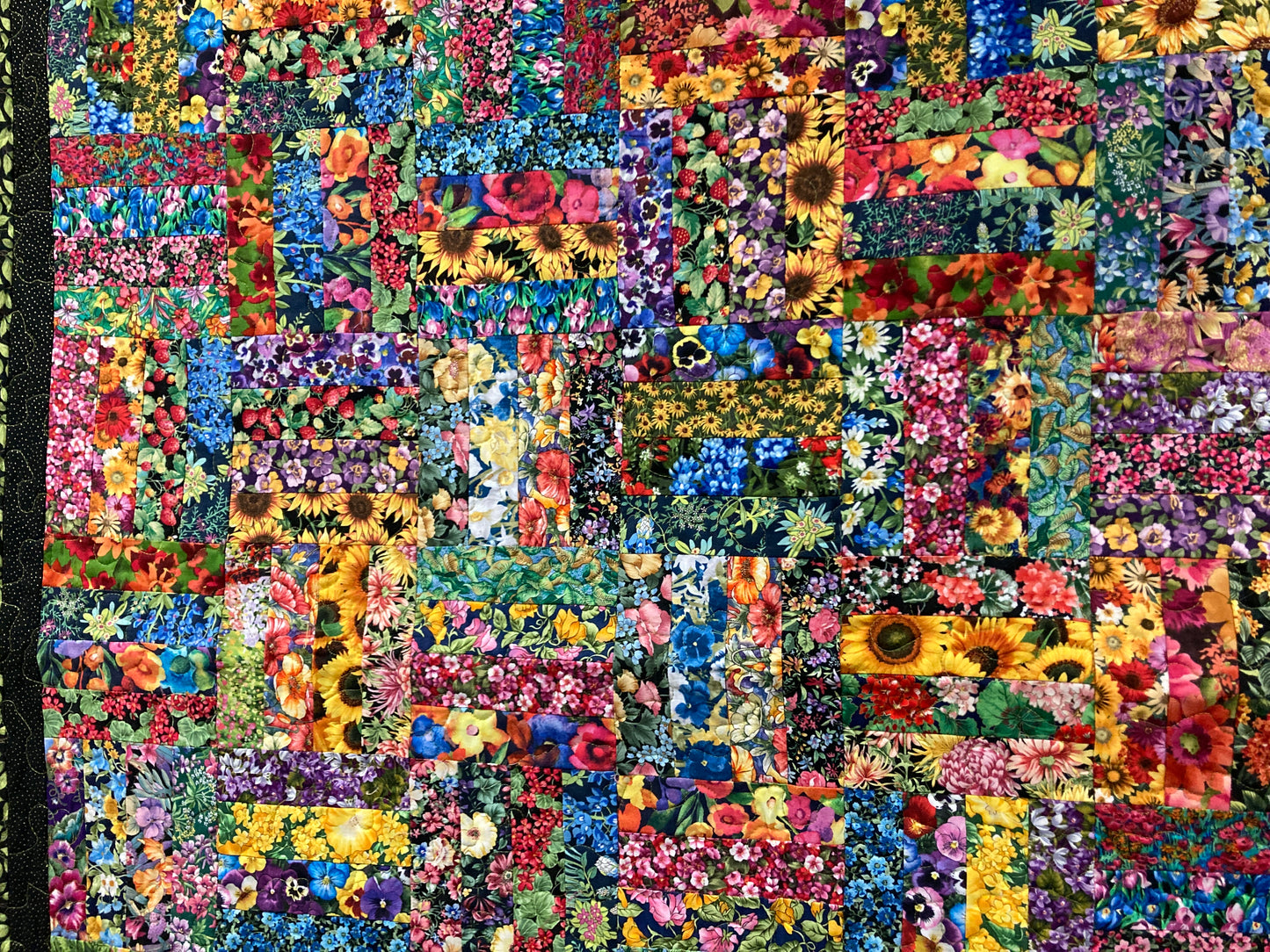 Wildflower Garden Flowers Sofa Lap Quilt Cotton 56x56" Nature English Floral Bright Colorful Handmade