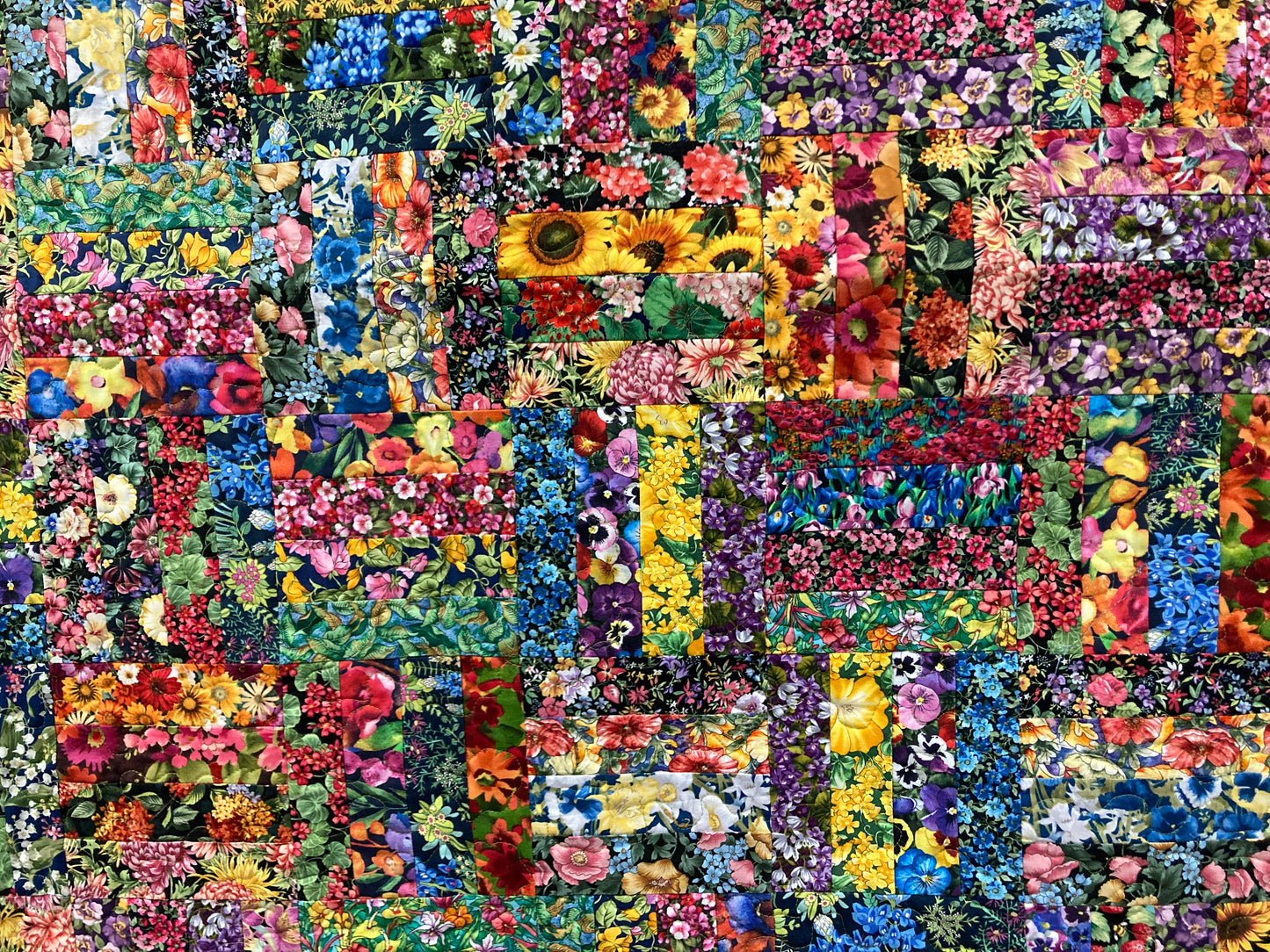 Wildflower Garden Flowers Sofa Lap Quilt Cotton 56x56" Nature English Floral Bright Colorful Handmade