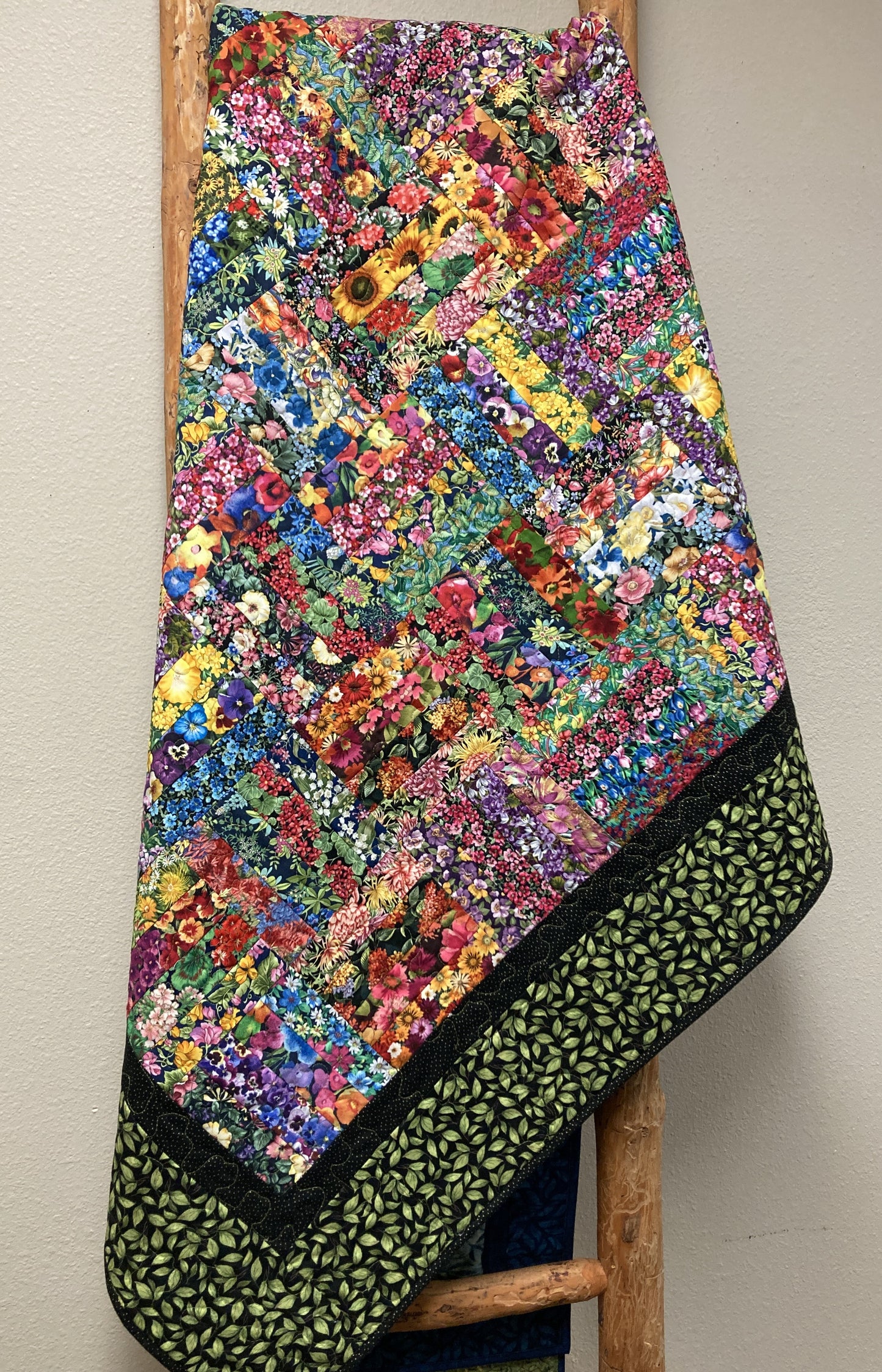 Wildflower Garden Flowers Sofa Lap Quilt Cotton 56x56" Nature English Floral Bright Colorful Handmade