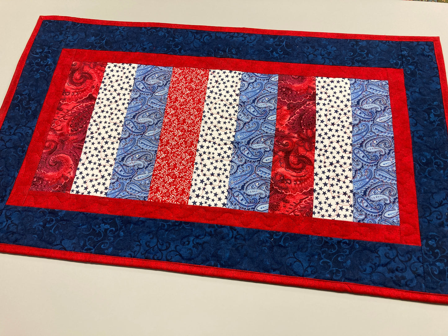 Red, White Blue Americana Patriotic July 4th Quilted Table Runner, 17x29" Memorial Labor Day