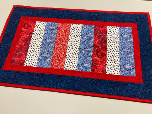 Red, White Blue Americana Patriotic July 4th Quilted Table Runner, 17x29" Memorial Labor Day