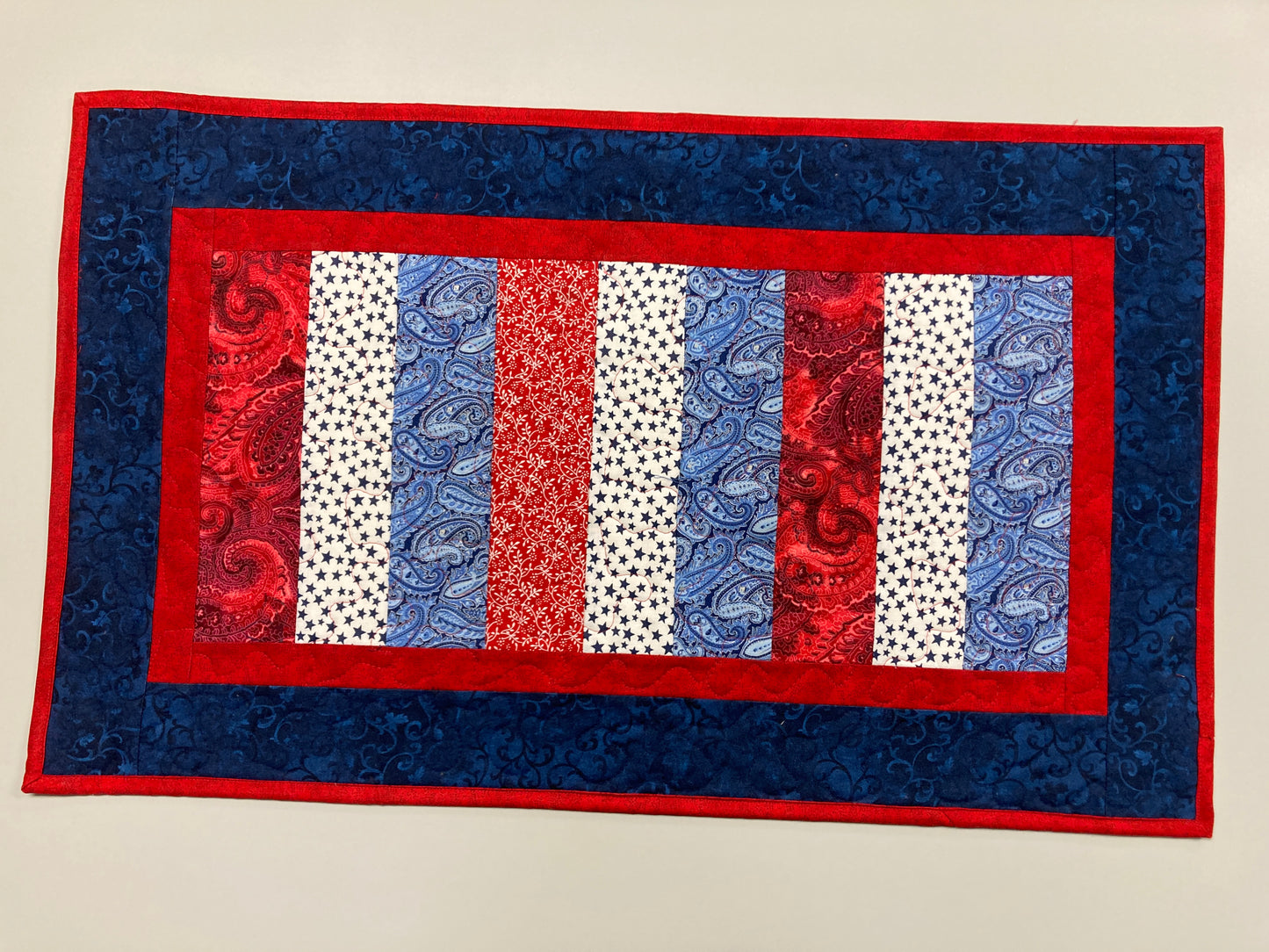 Red, White Blue Americana Patriotic July 4th Quilted Table Runner, 17x29" Memorial Labor Day