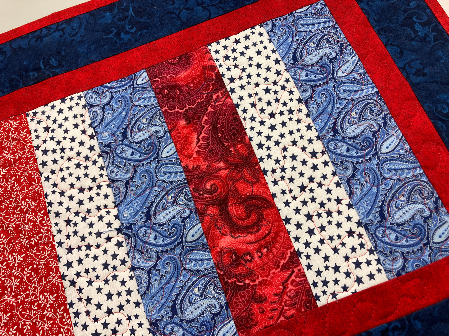 Red, White Blue Americana Patriotic July 4th Quilted Table Runner, 17x29" Memorial Labor Day