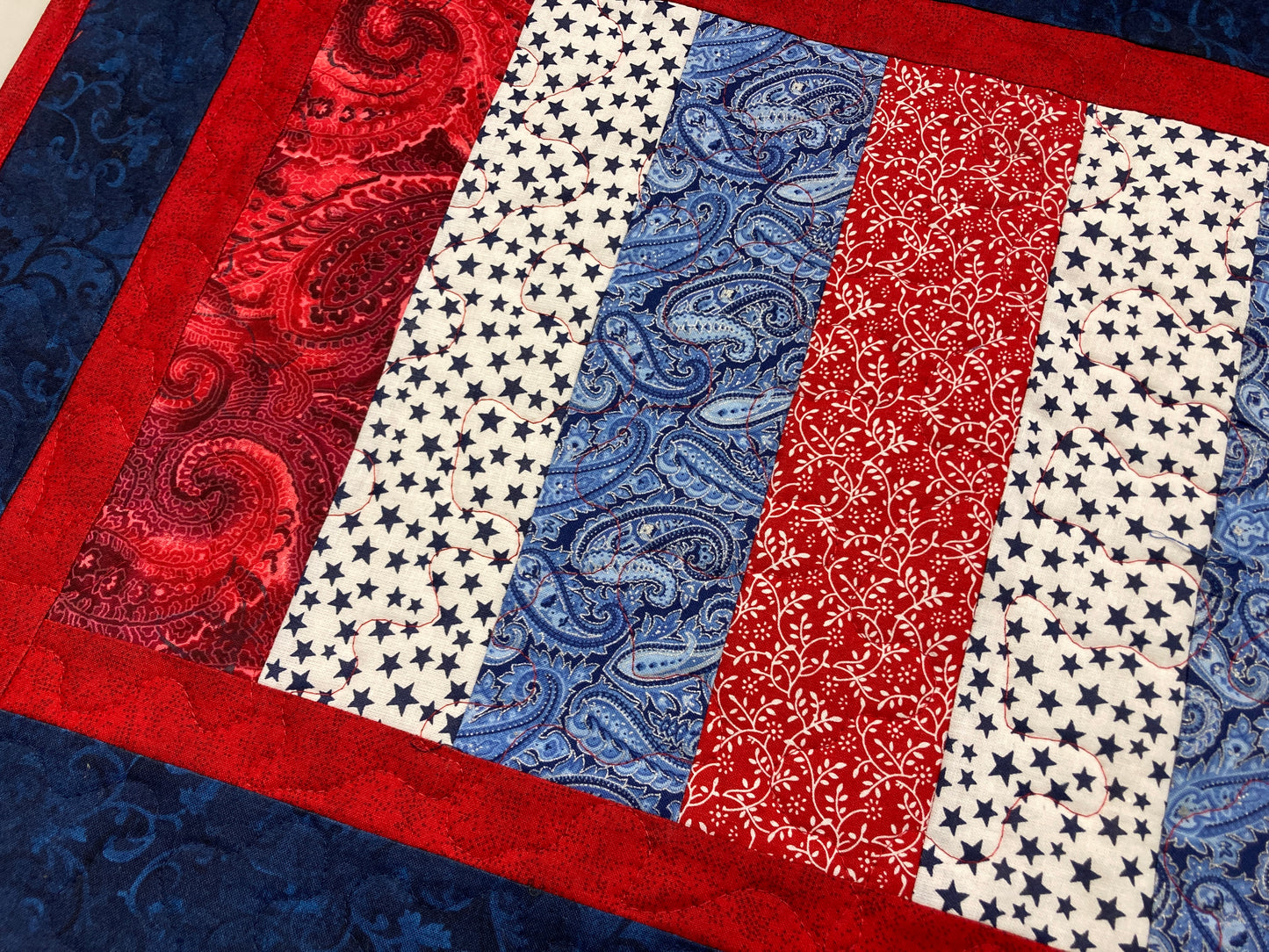 Red, White Blue Americana Patriotic July 4th Quilted Table Runner, 17x29" Memorial Labor Day