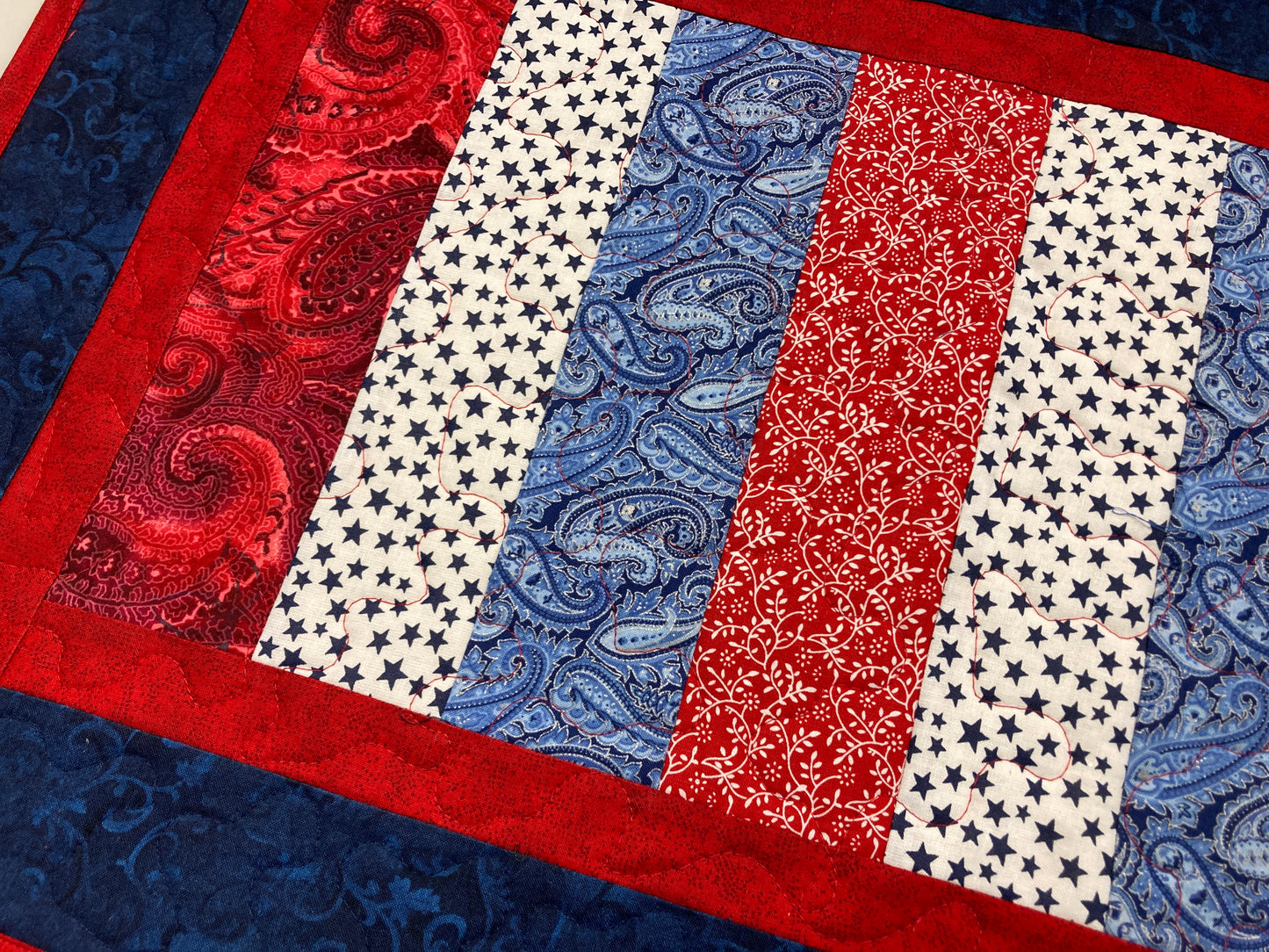 Red, White Blue Americana Patriotic July 4th Quilted Table Runner, 17x29" Memorial Labor Day