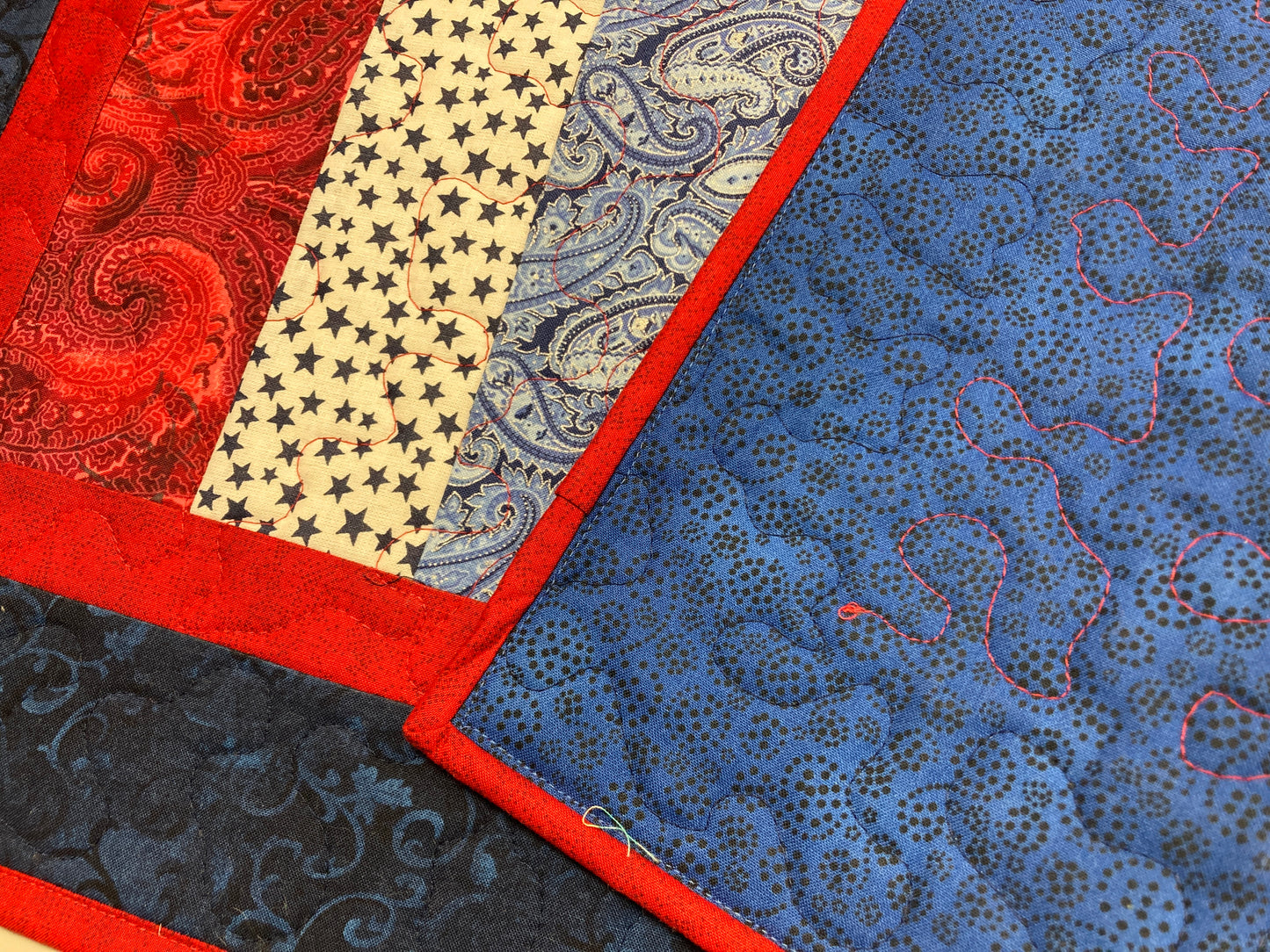 Red, White Blue Americana Patriotic July 4th Quilted Table Runner, 17x29" Memorial Labor Day