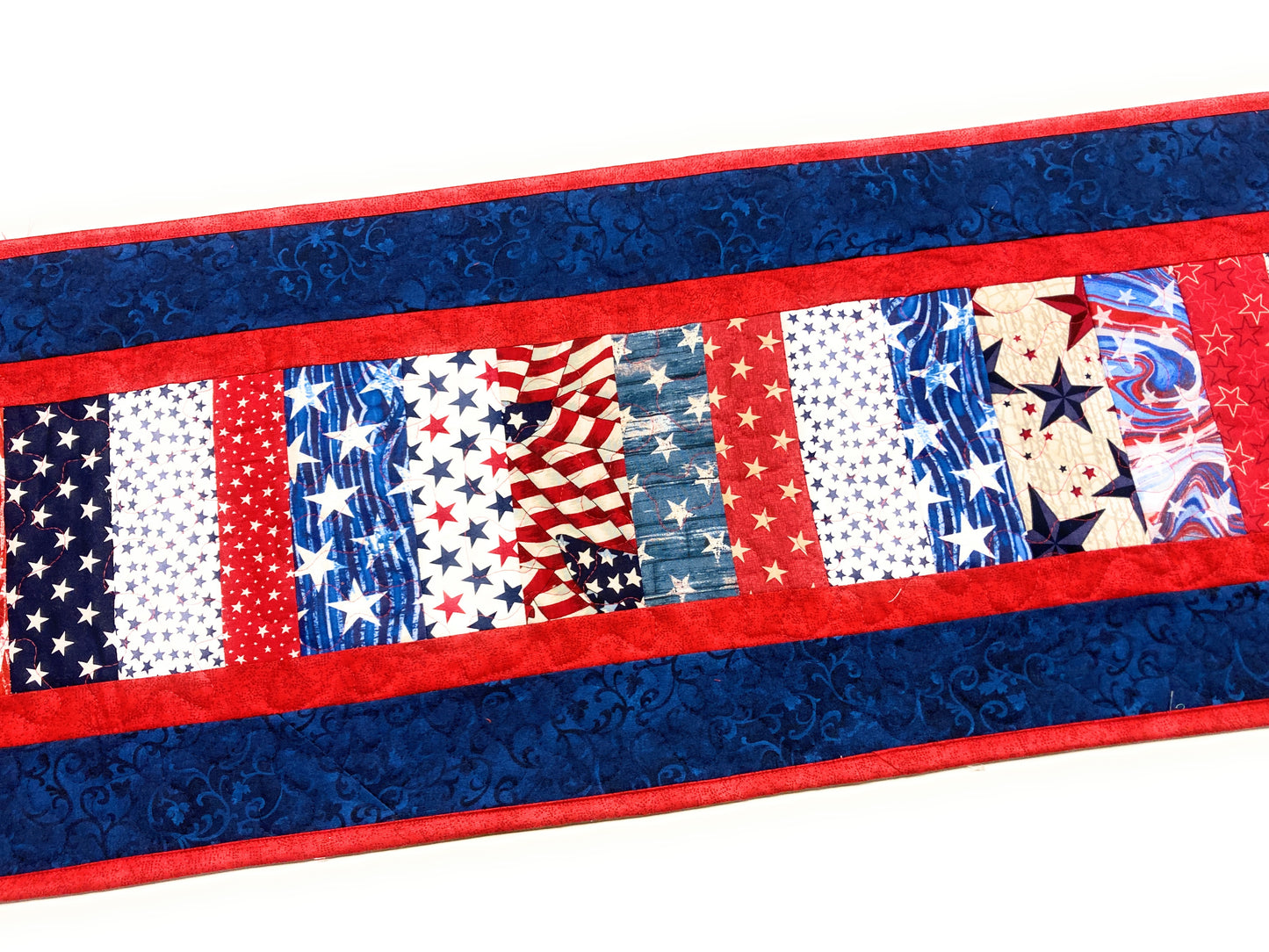 Red, White Blue Americana Patriotic 4th July Quilted Table Runner, 13x55” Memorial Labor Day