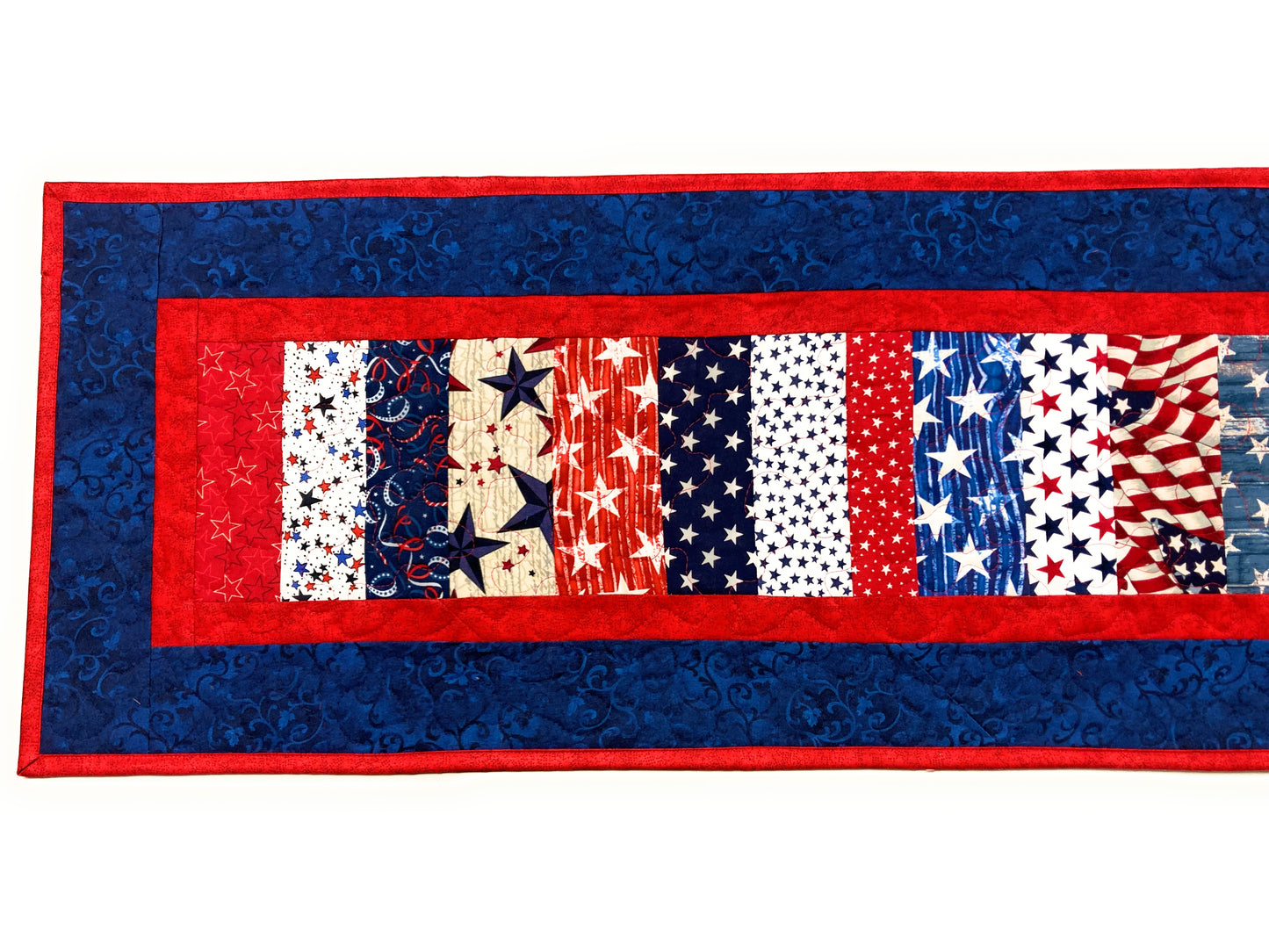 Red, White Blue Americana Patriotic 4th July Quilted Table Runner, 13x55” Memorial Labor Day