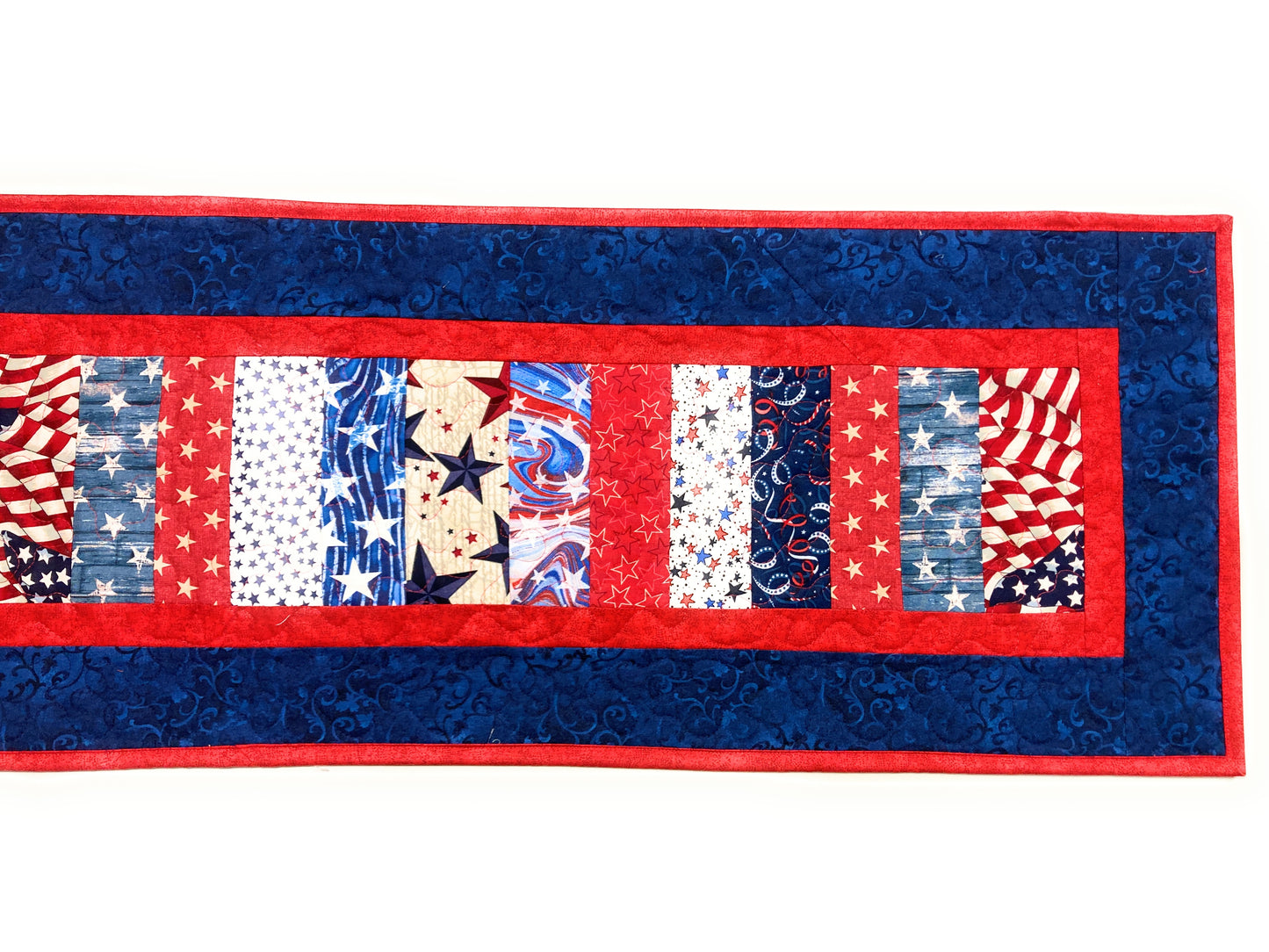 Red, White Blue Americana Patriotic 4th July Quilted Table Runner, 13x55” Memorial Labor Day