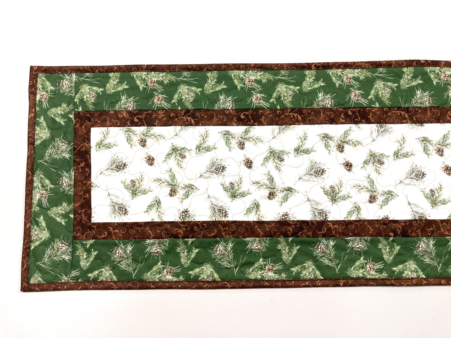 Pine Cones Pine Boughs Quilted Dining Table Runner, 13x48" Reversible Fall Handmade