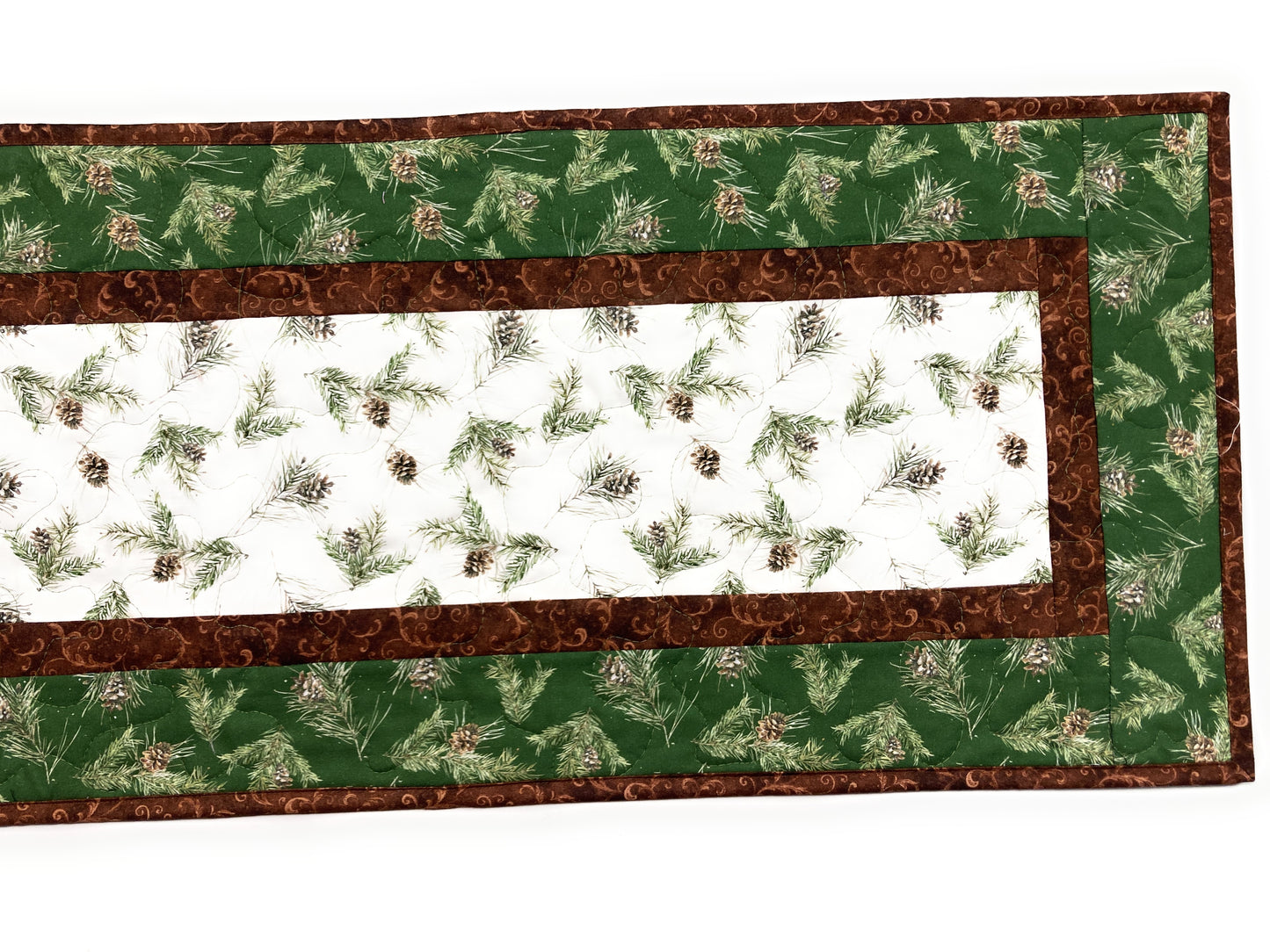 Pine Cones Pine Boughs Quilted Dining Table Runner, 13x48" Reversible Fall Handmade