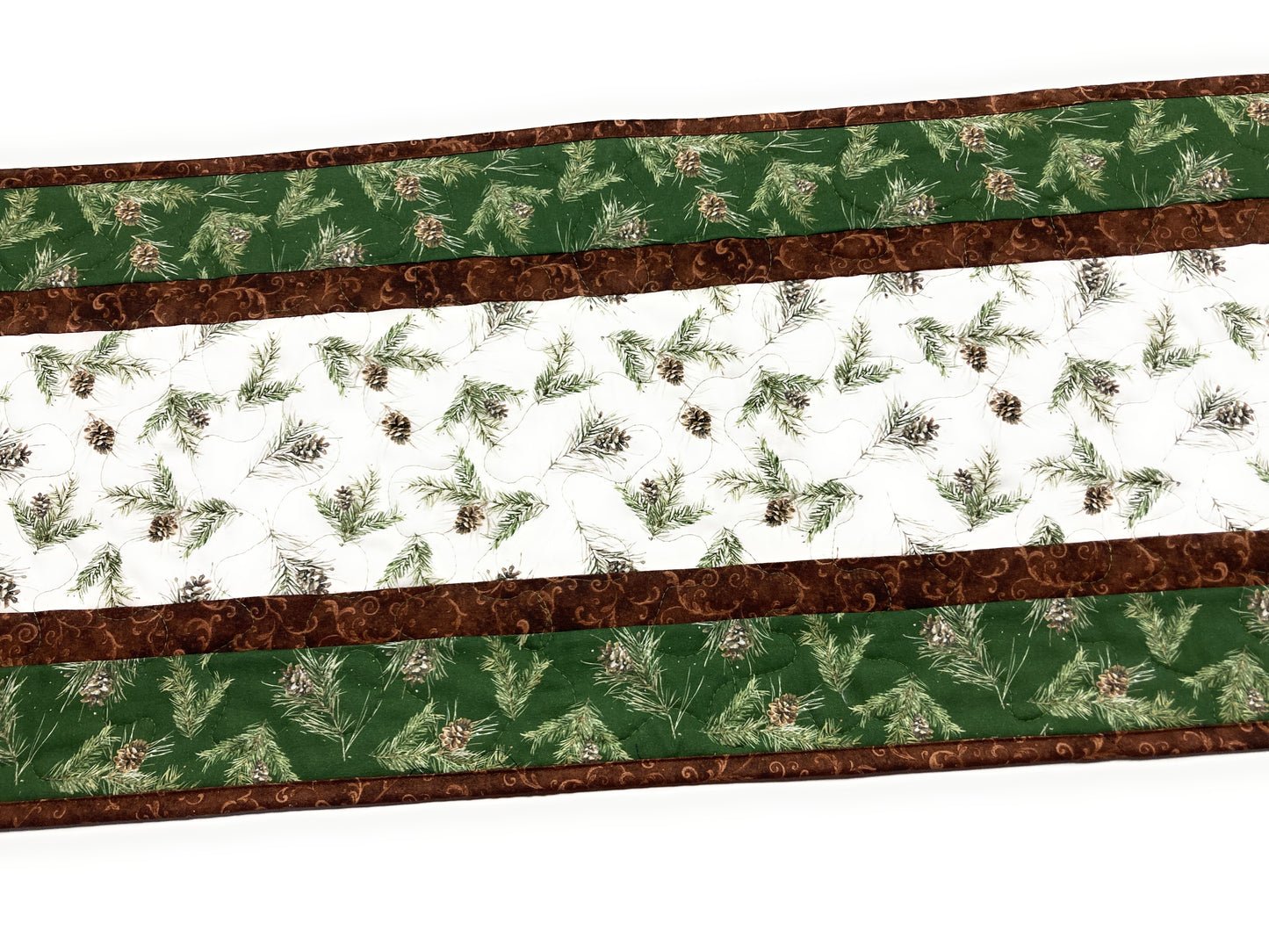 Pine Cones Pine Boughs Quilted Dining Table Runner, 13x48" Reversible Fall Handmade