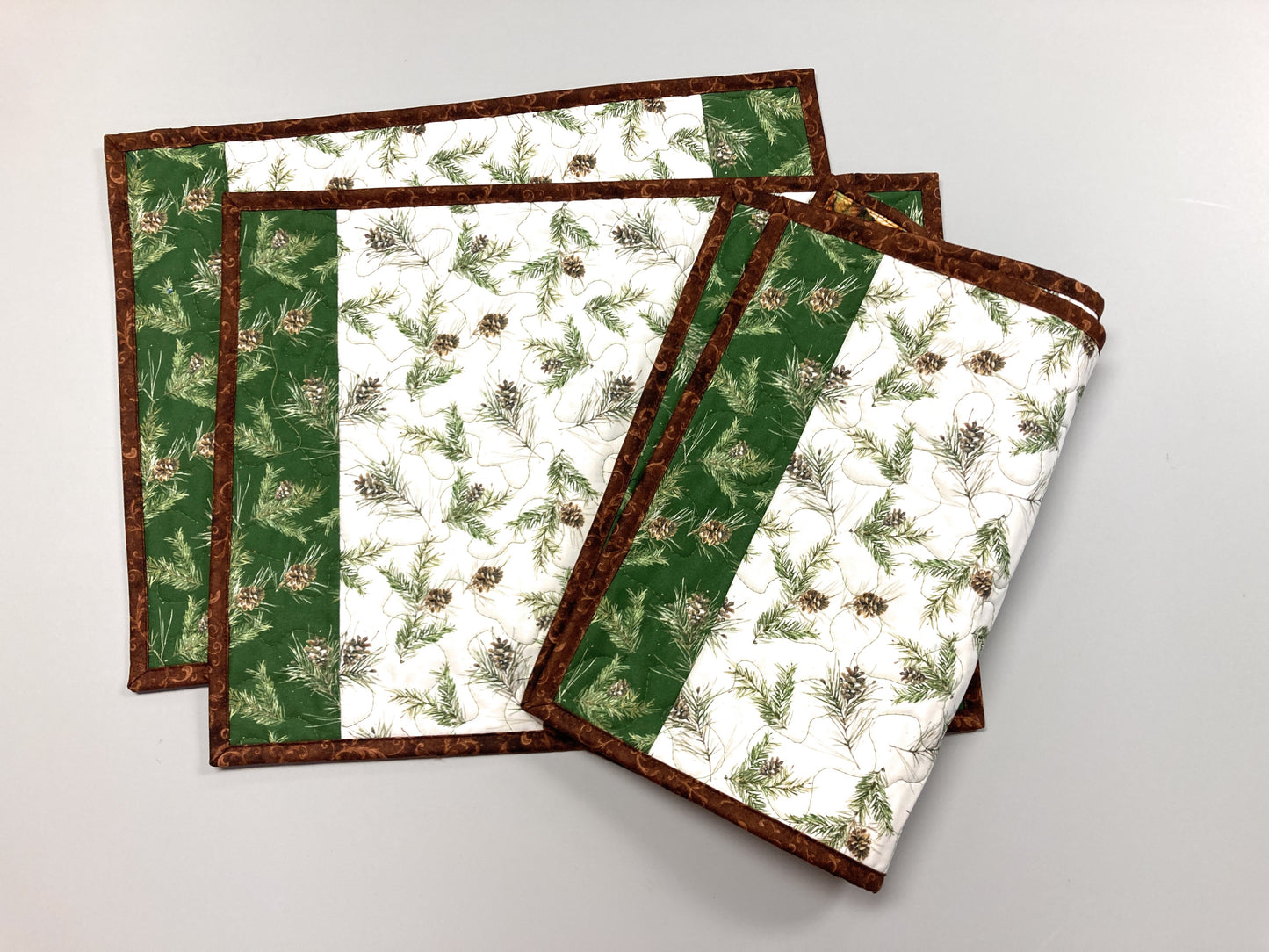 Pine Cones and Branches Quilted Dining Table Placemats, Reversible Fall 13x17"